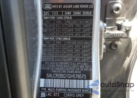 2016 Land Rover Discovery Sport Hse из США, поврежденный, VIN SALCR2BG1GH578573